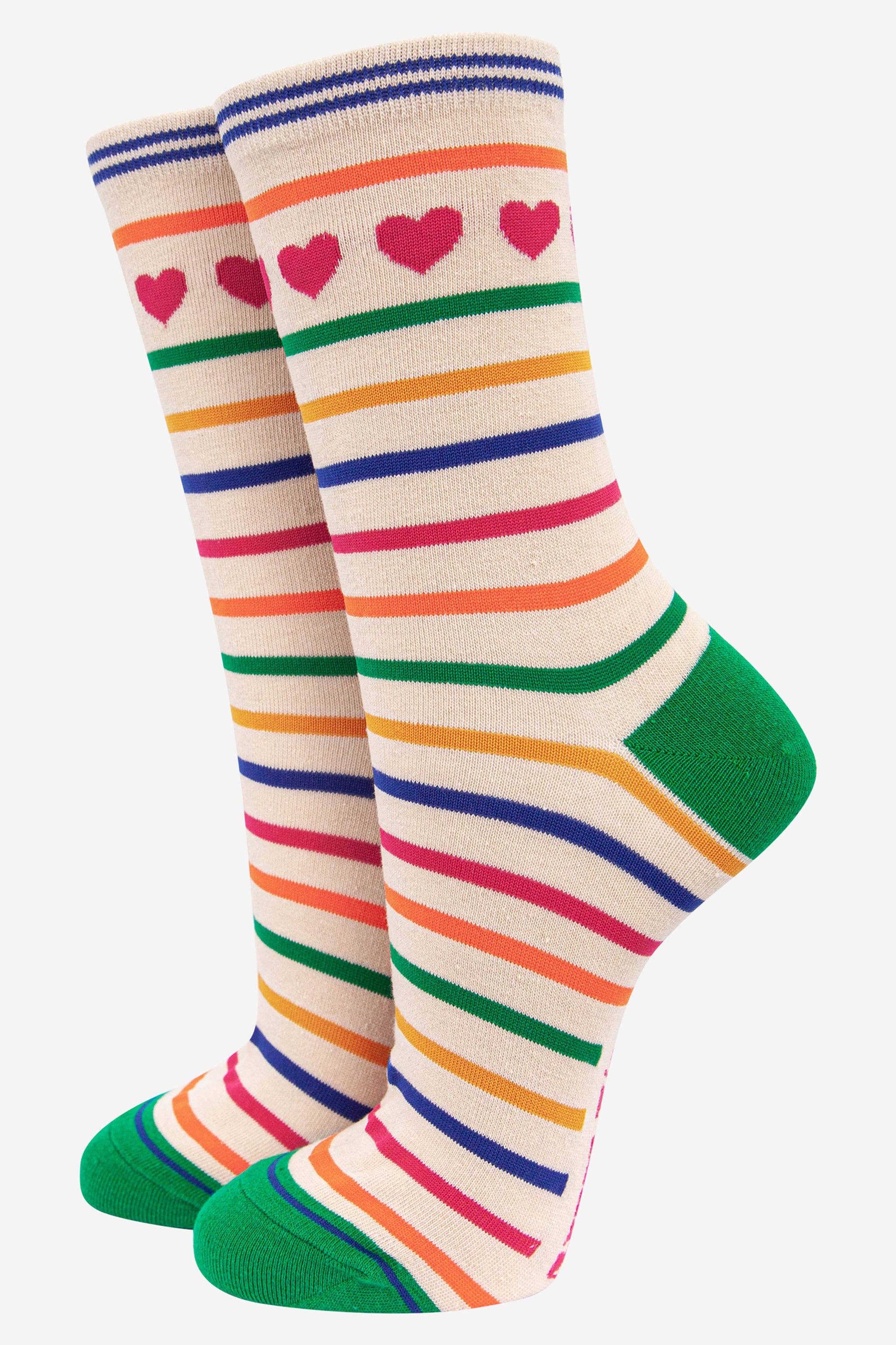 Hearts, dots and stripes - gaveeske bambussokker dame